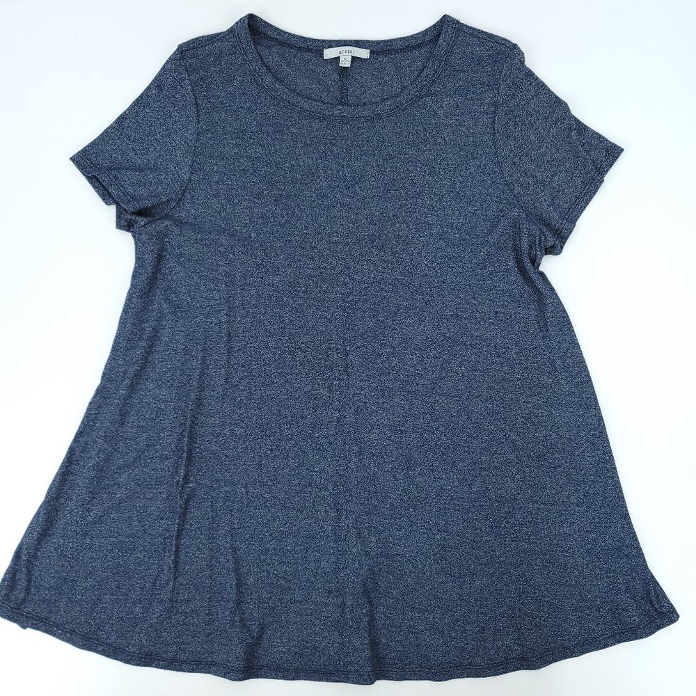 Acemi Womens Medium Navy Blue Fleck Swing Style Short Sleeve Blouse Tunic Top - Picture 2 of 8